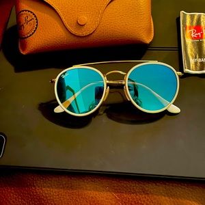 Authentic White Framed Blue Lens RayBan Aviators